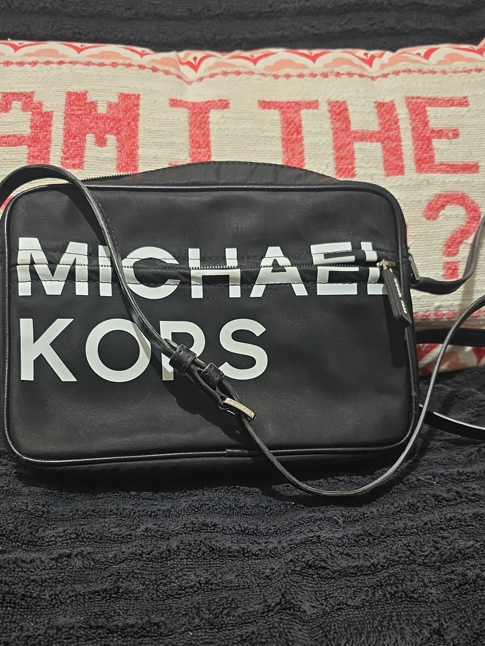 Michael Kors Black and White Logo Messenger Bag